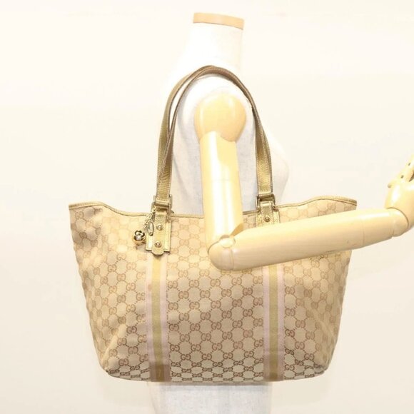 GUCCI GG Canvas Sherry Line Hand Bag Beige Gold 139260 Auth mr1366 - Picture 14 of 16